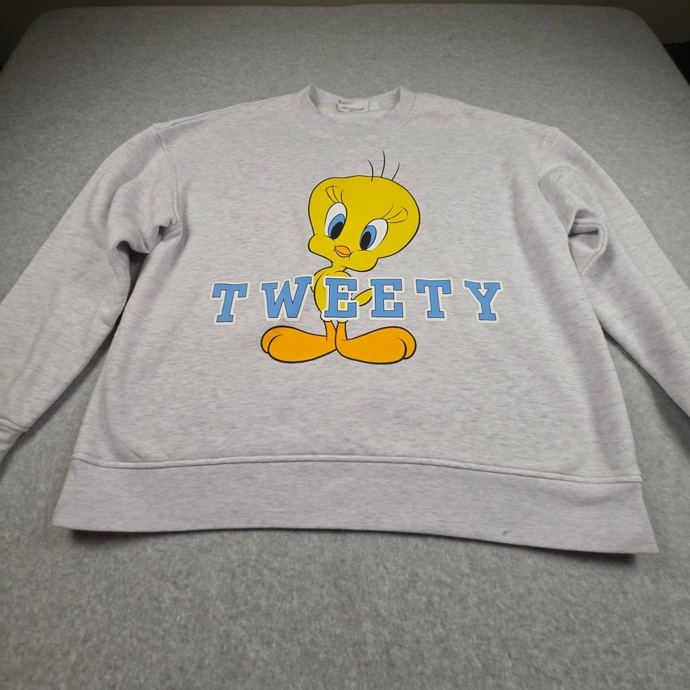 Looney Tunes Tweety Bird Sweatshirt Gray Graphic Crewneck Womens Medium
